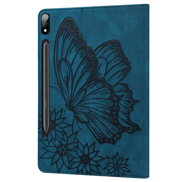 For Samsung Galaxy Tab S9 Ultra / S8 Ultra Big Butterfly Embossed Leather Tablet Case(Blue) - Galaxy Tab S9 Ultra Cases by PMC Jewellery | Online Shopping South Africa | PMC Jewellery | Buy Now Pay Later Mobicred