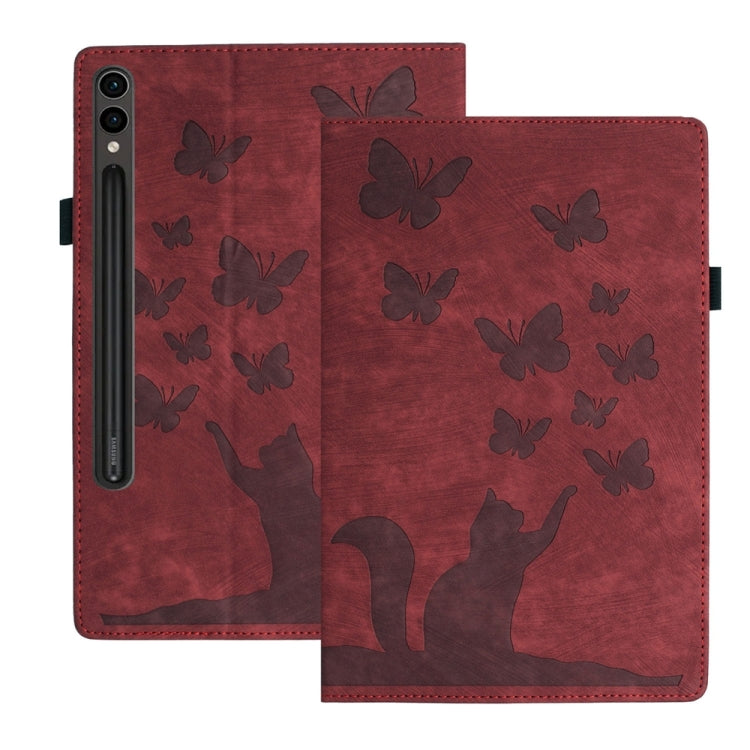 For Samsung Galaxy Tab S9 FE+ / S9+ / S8+ Butterfly Cat Embossing Leather Tablet Case(Red) - Galaxy Tab S9+ Cases by PMC Jewellery | Online Shopping South Africa | PMC Jewellery | Buy Now Pay Later Mobicred