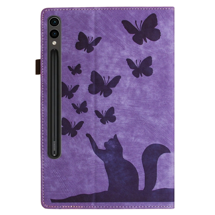 For Samsung Galaxy Tab S9 Ultra / S8 Ultra Butterfly Cat Embossing Leather Tablet Case(Purple) - Galaxy Tab S9 Ultra Cases by PMC Jewellery | Online Shopping South Africa | PMC Jewellery | Buy Now Pay Later Mobicred