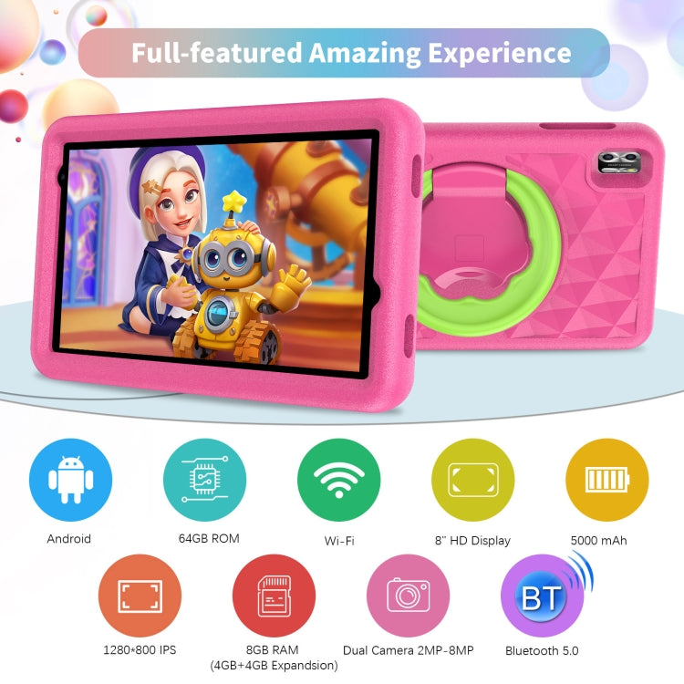 Pritom B8K 4G LTE Kid Tablet 8 inch,  4GB+64GB, Android 12 Unisoc T310 Quad Core CPU Support Parental Control Google Play(Pink) -  by PRITOM | Online Shopping South Africa | PMC Jewellery