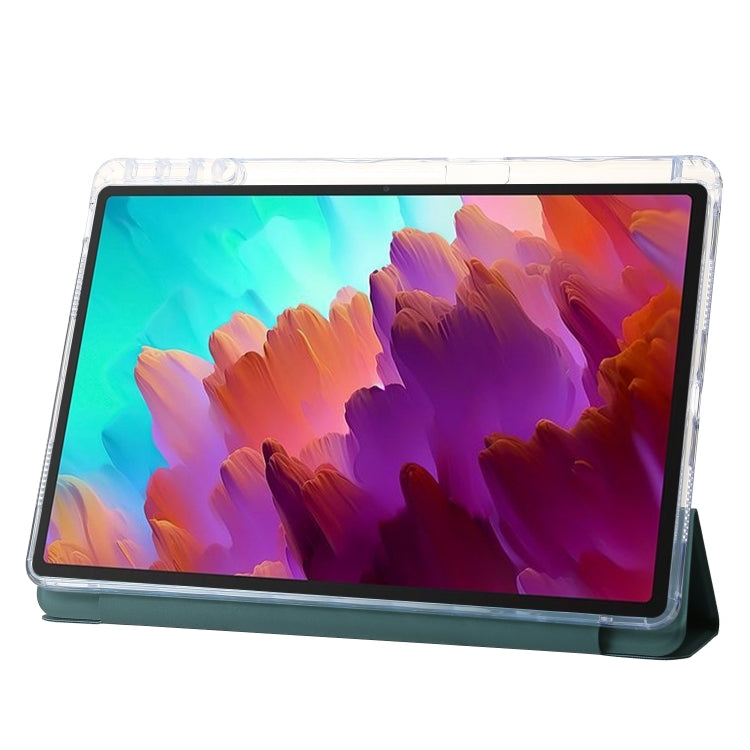 For Lenovo Tab M11 /Xiaoxin Pad 11 2024 Clear Acrylic 3-Fold Leather Tablet Case(Deep Green) - Lenovo by PMC Jewellery | Online Shopping South Africa | PMC Jewellery | Buy Now Pay Later Mobicred