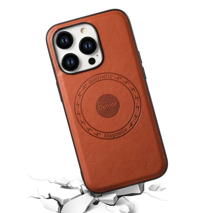 For iPhone 15 Pro Denior Cowhide Texture Leather MagSafe Phone Case(Brown) - iPhone 15 Pro Cases by Denior | Online Shopping South Africa | PMC TechLife | Buy Now Pay Later Mobicred