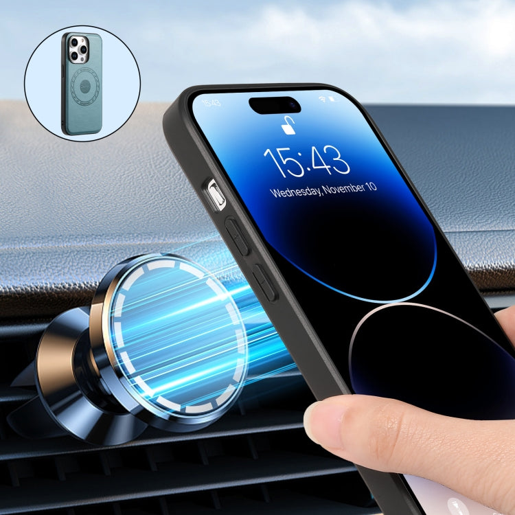For iPhone 15 Denior Cowhide Texture Leather MagSafe Phone Case(Blue) - free shipping - PMC TechLife - Order now!