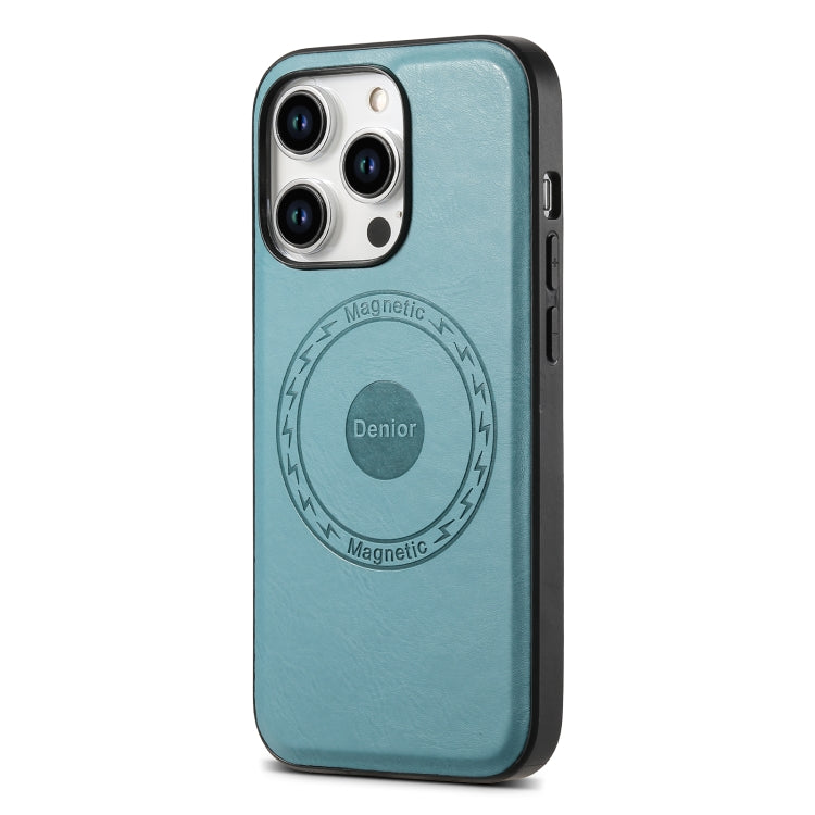 For iPhone 12/12 Pro Denior Cowhide Texture Leather MagSafe Phone Case(Blue) - iPhone 12 / 12 Pro Cases by Denior | Online Shopping South Africa | PMC Jewellery