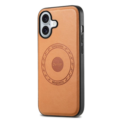 For iPhone 16 Plus Denior Cowhide Texture Leather MagSafe Phone Case(Khaki) - iPhone 16 Plus Cases by Denior | Online Shopping South Africa | PMC Jewellery | Buy Now Pay Later Mobicred