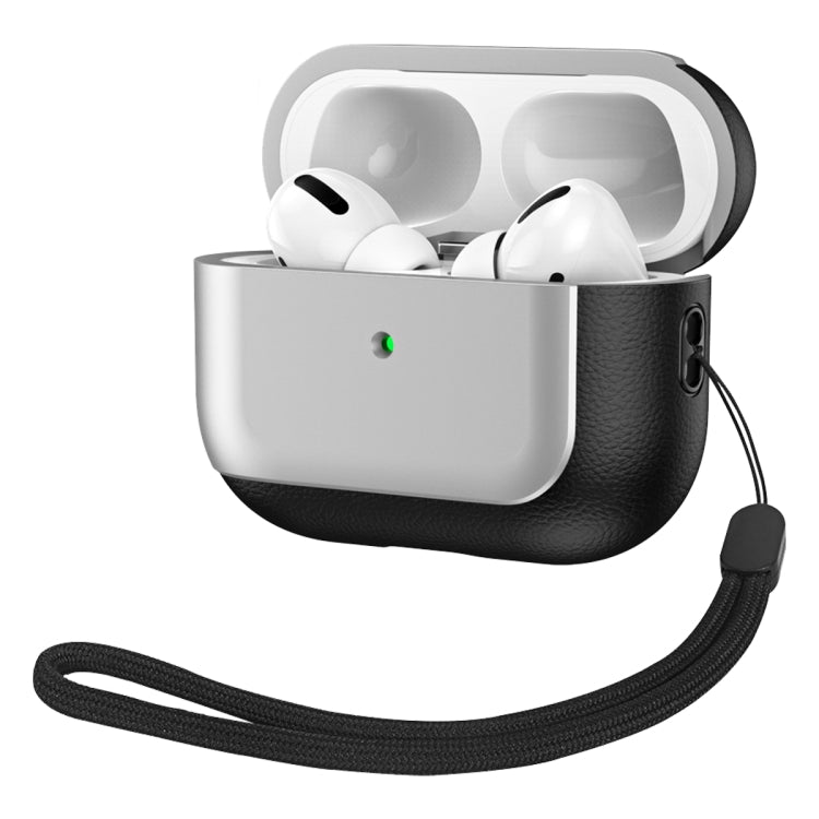 For AirPods Pro 2 Electroplated Leather Texture Wireless Earphones Protective Case(Silver) - For AirPods Pro 2 by PMC Jewellery | Online Shopping South Africa | PMC Jewellery | Buy Now Pay Later Mobicred