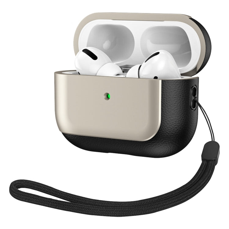 For AirPods Pro 2 Electroplated Leather Texture Wireless Earphones Protective Case(Titanium Grey) - For AirPods Pro 2 by PMC Jewellery | Online Shopping South Africa | PMC Jewellery | Buy Now Pay Later Mobicred