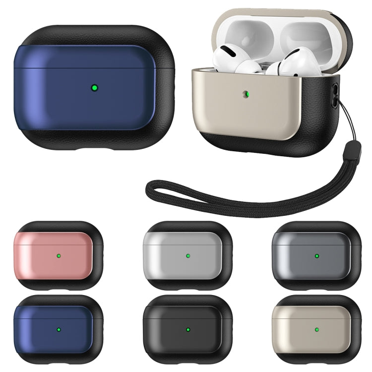 For AirPods Pro 2 Electroplated Leather Texture Wireless Earphones Protective Case(Silver) - For AirPods Pro 2 by PMC Jewellery | Online Shopping South Africa | PMC Jewellery | Buy Now Pay Later Mobicred