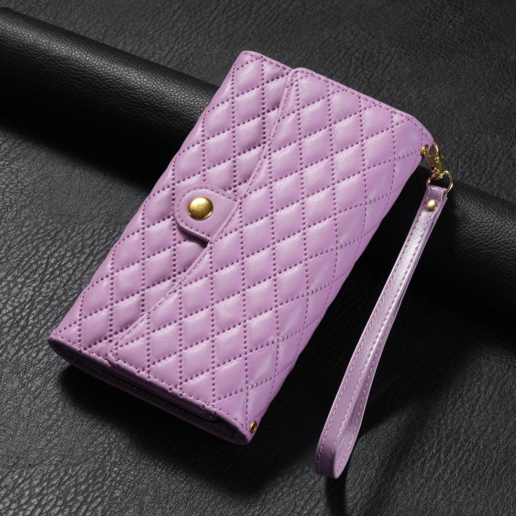 For Google Pixel 7 Pro Zipper Multi-Card Wallet Rhombic Leather Phone Case(Purple) - Google Cases by PMC TechLife | Online Shopping South Africa | PMC TechLife | Buy Now Pay Later Mobicred
