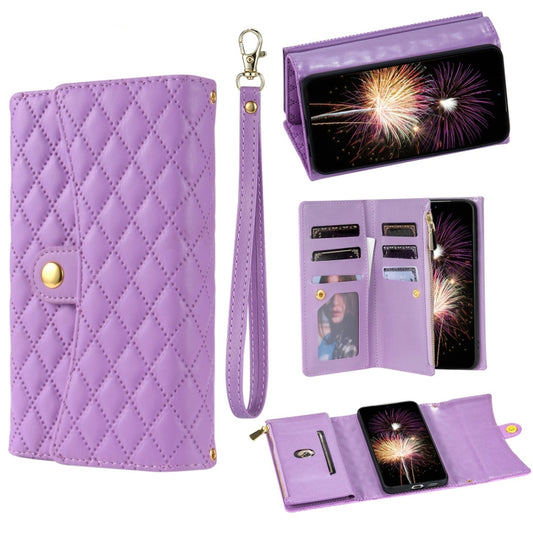 For Google Pixel 7a Zipper Multi-Card Wallet Rhombic Leather Phone Case(Purple) - Google Cases by PMC Jewellery | Online Shopping South Africa | PMC Jewellery | Buy Now Pay Later Mobicred