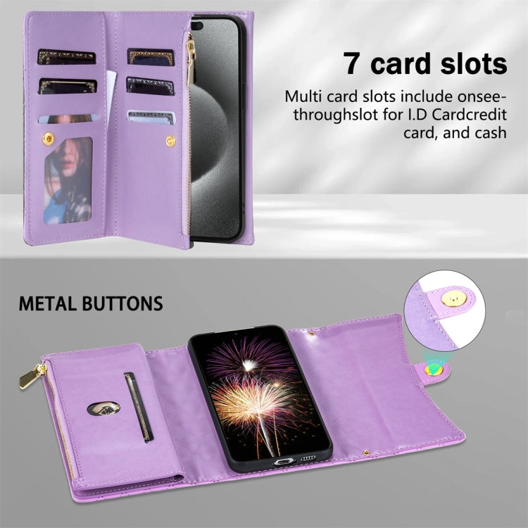 For Google Pixel 7a Zipper Multi-Card Wallet Rhombic Leather Phone Case(Purple) - Google Cases by PMC TechLife | Online Shopping South Africa | PMC TechLife | Buy Now Pay Later Mobicred