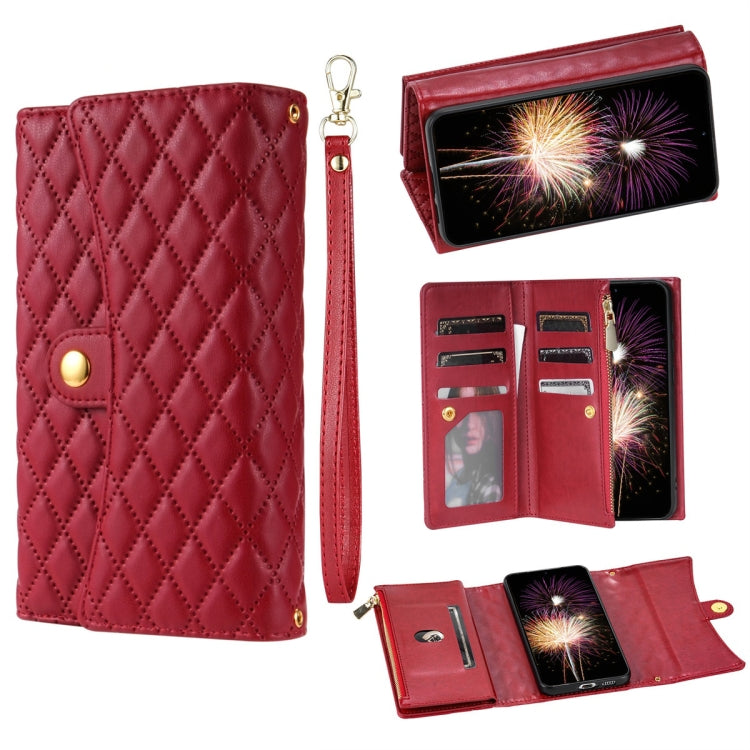 For Google Pixel 6 Pro Zipper Multi-Card Wallet Rhombic Leather Phone Case(Red) - Google Cases by PMC TechLife | Online Shopping South Africa | PMC TechLife | Buy Now Pay Later Mobicred
