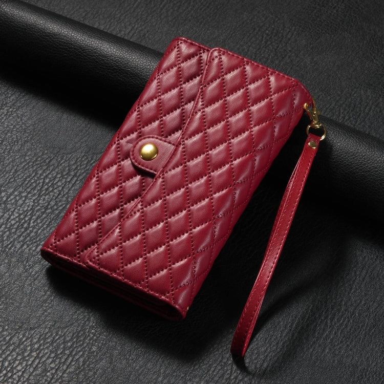 For Google Pixel 6 Pro Zipper Multi-Card Wallet Rhombic Leather Phone Case(Red) - Google Cases by PMC TechLife | Online Shopping South Africa | PMC TechLife | Buy Now Pay Later Mobicred
