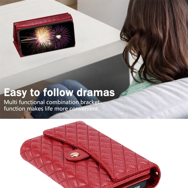 For Google Pixel 6 Pro Zipper Multi-Card Wallet Rhombic Leather Phone Case(Red) - Google Cases by PMC TechLife | Online Shopping South Africa | PMC TechLife | Buy Now Pay Later Mobicred