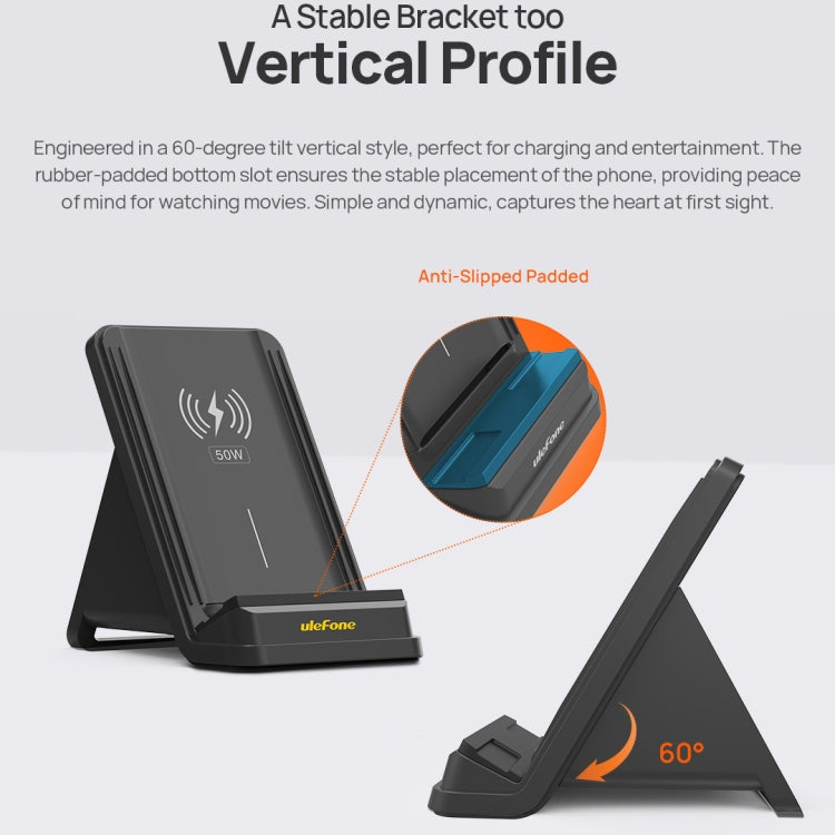 Ulefone WCS01 50W Air-cooled Wireless Charger Stand(Black) - free shipping - PMC Jewellery - Order now!