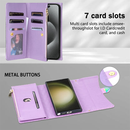 For Samsung Galaxy S24 Ultra 5G Zipper Multi-Card Wallet Rhombic Leather Phone Case(Purple) - Galaxy S24 Ultra 5G Cases by PMC Jewellery | Online Shopping South Africa | PMC Jewellery | Buy Now Pay Later Mobicred