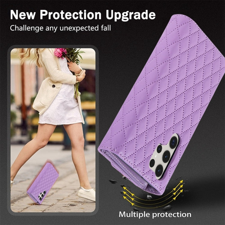 For Samsung Galaxy S24 Ultra 5G Zipper Multi-Card Wallet Rhombic Leather Phone Case(Purple) - Galaxy S24 Ultra 5G Cases by PMC Jewellery | Online Shopping South Africa | PMC Jewellery | Buy Now Pay Later Mobicred