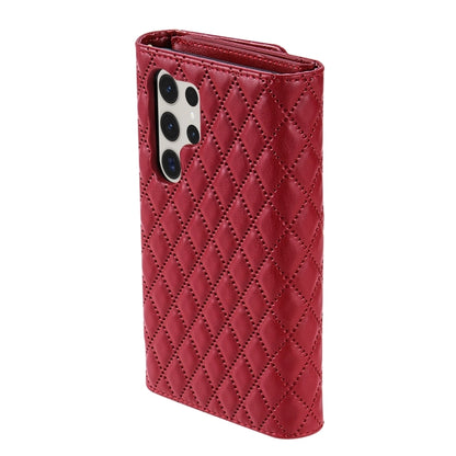 For Samsung Galaxy S24 Ultra 5G Zipper Multi-Card Wallet Rhombic Leather Phone Case(Red) - Galaxy S24 Ultra 5G Cases by PMC Jewellery | Online Shopping South Africa | PMC Jewellery | Buy Now Pay Later Mobicred