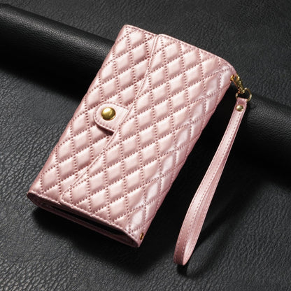 For Samsung Galaxy S24 Ultra 5G Zipper Multi-Card Wallet Rhombic Leather Phone Case(Rose Gold) - Galaxy S24 Ultra 5G Cases by PMC Jewellery | Online Shopping South Africa | PMC Jewellery | Buy Now Pay Later Mobicred