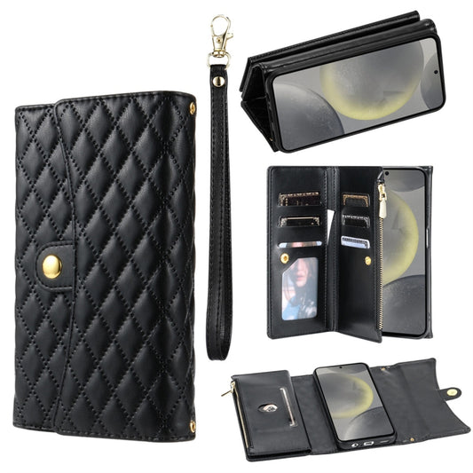 For Samsung Galaxy S24+ 5G Zipper Multi-Card Wallet Rhombic Leather Phone Case(Black) - Galaxy S24+ 5G Cases by PMC Jewellery | Online Shopping South Africa | PMC Jewellery | Buy Now Pay Later Mobicred