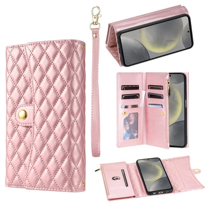 For Samsung Galaxy S24+ 5G Zipper Multi-Card Wallet Rhombic Leather Phone Case(Rose Gold) - Galaxy S24+ 5G Cases by PMC Jewellery | Online Shopping South Africa | PMC Jewellery | Buy Now Pay Later Mobicred