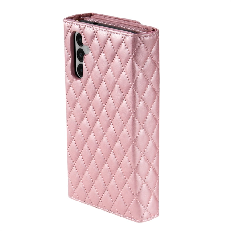 For Samsung Galaxy S24+ 5G Zipper Multi-Card Wallet Rhombic Leather Phone Case(Rose Gold) - Galaxy S24+ 5G Cases by PMC Jewellery | Online Shopping South Africa | PMC Jewellery | Buy Now Pay Later Mobicred