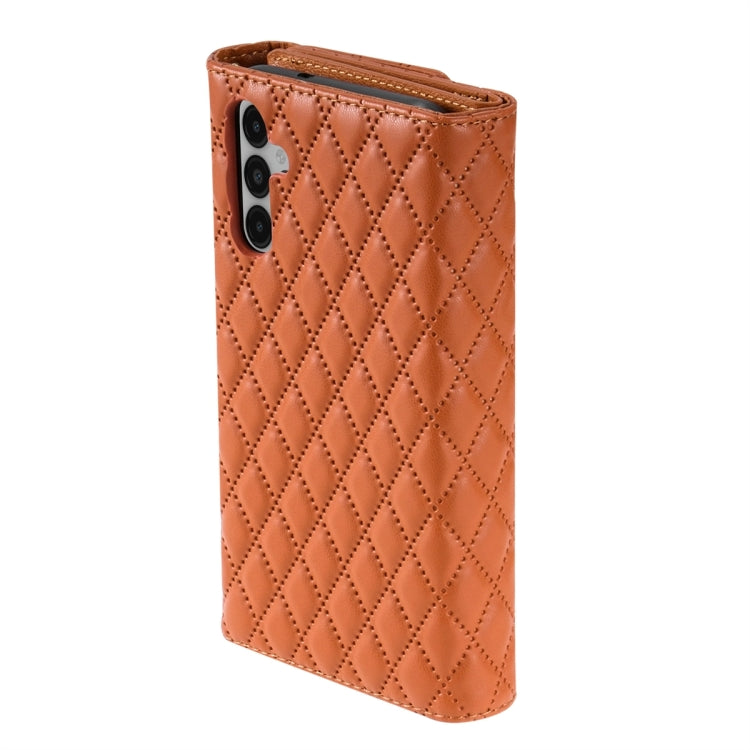 For Samsung Galaxy S24 5G Zipper Multi-Card Wallet Rhombic Leather Phone Case(Brown) - Galaxy S24 5G Cases by PMC Jewellery | Online Shopping South Africa | PMC Jewellery | Buy Now Pay Later Mobicred