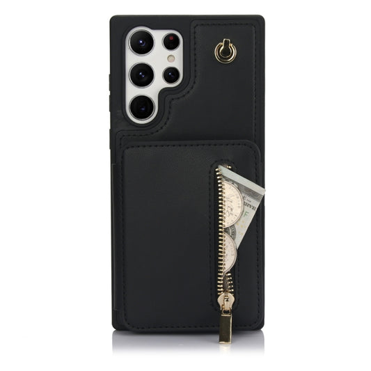 For Samsung Galaxy S24 Ultra 5G YM006 Skin Feel Zipper Card Bag Phone Case with Dual Lanyard(Black) - Galaxy S24 Ultra 5G Cases by PMC Jewellery | Online Shopping South Africa | PMC Jewellery | Buy Now Pay Later Mobicred