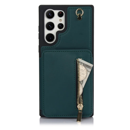 For Samsung Galaxy S24 Ultra 5G YM006 Skin Feel Zipper Card Bag Phone Case with Dual Lanyard(Green) - Galaxy S24 Ultra 5G Cases by PMC Jewellery | Online Shopping South Africa | PMC Jewellery | Buy Now Pay Later Mobicred