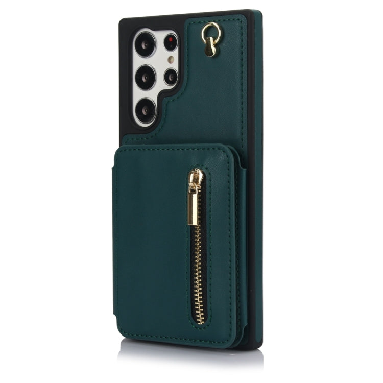 For Samsung Galaxy S24 Ultra 5G YM006 Skin Feel Zipper Card Bag Phone Case with Dual Lanyard(Green) - Galaxy S24 Ultra 5G Cases by PMC Jewellery | Online Shopping South Africa | PMC Jewellery | Buy Now Pay Later Mobicred