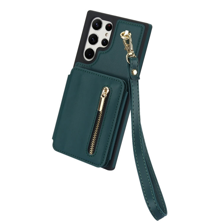 For Samsung Galaxy S24 Ultra 5G YM006 Skin Feel Zipper Card Bag Phone Case with Dual Lanyard(Green) - Galaxy S24 Ultra 5G Cases by PMC Jewellery | Online Shopping South Africa | PMC Jewellery | Buy Now Pay Later Mobicred