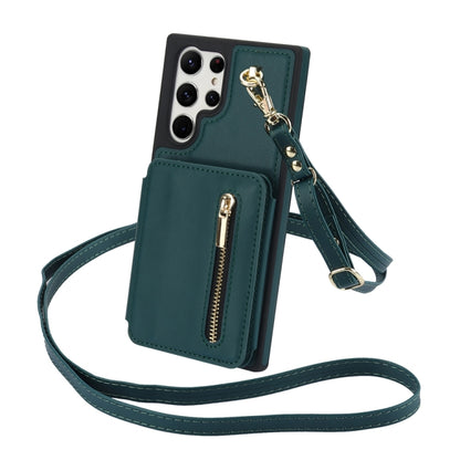 For Samsung Galaxy S24 Ultra 5G YM006 Skin Feel Zipper Card Bag Phone Case with Dual Lanyard(Green) - Galaxy S24 Ultra 5G Cases by PMC Jewellery | Online Shopping South Africa | PMC Jewellery | Buy Now Pay Later Mobicred