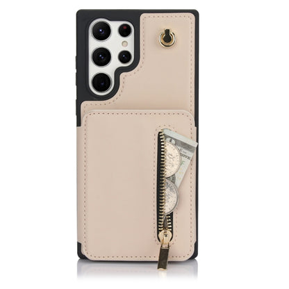 For Samsung Galaxy S24 Ultra 5G YM006 Skin Feel Zipper Card Bag Phone Case with Dual Lanyard(Apricot) - Galaxy S24 Ultra 5G Cases by PMC Jewellery | Online Shopping South Africa | PMC Jewellery | Buy Now Pay Later Mobicred