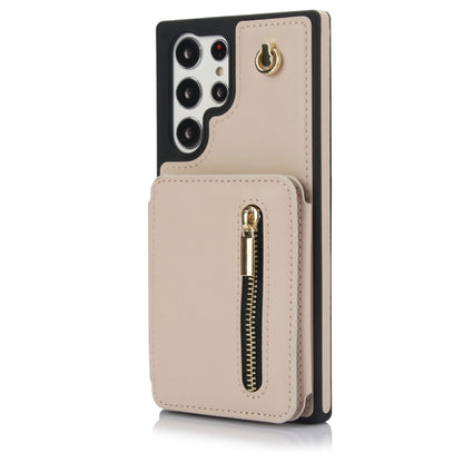 For Samsung Galaxy S24 Ultra 5G YM006 Skin Feel Zipper Card Bag Phone Case with Dual Lanyard(Apricot) - Galaxy S24 Ultra 5G Cases by PMC Jewellery | Online Shopping South Africa | PMC Jewellery | Buy Now Pay Later Mobicred