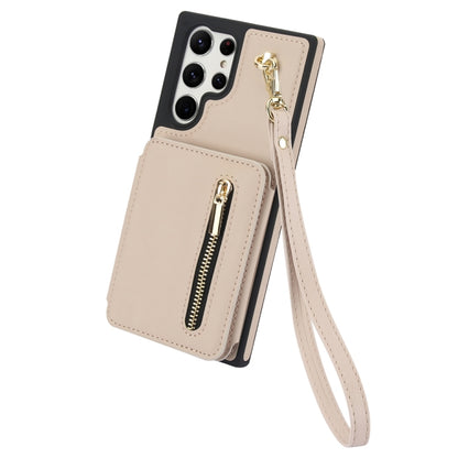 For Samsung Galaxy S24 Ultra 5G YM006 Skin Feel Zipper Card Bag Phone Case with Dual Lanyard(Apricot) - Galaxy S24 Ultra 5G Cases by PMC Jewellery | Online Shopping South Africa | PMC Jewellery | Buy Now Pay Later Mobicred