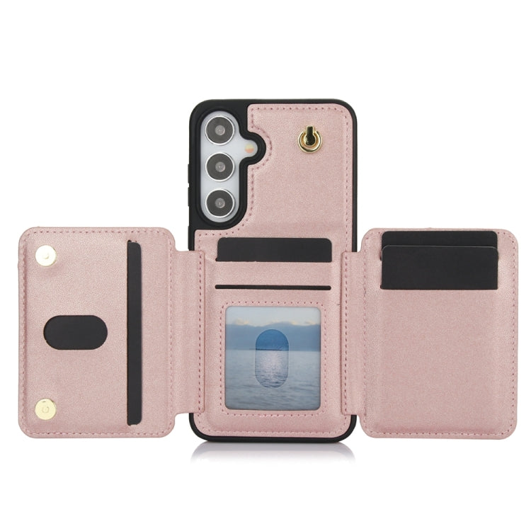 For Samsung Galaxy S24+ 5G YM006 Skin Feel Zipper Card Bag Phone Case with Dual Lanyard(Rose Gold) - Galaxy S24+ 5G Cases by PMC Jewellery | Online Shopping South Africa | PMC Jewellery | Buy Now Pay Later Mobicred