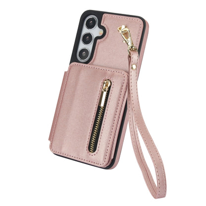 For Samsung Galaxy S24+ 5G YM006 Skin Feel Zipper Card Bag Phone Case with Dual Lanyard(Rose Gold) - Galaxy S24+ 5G Cases by PMC Jewellery | Online Shopping South Africa | PMC Jewellery | Buy Now Pay Later Mobicred