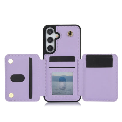 For Samsung Galaxy S24+ 5G YM006 Skin Feel Zipper Card Bag Phone Case with Dual Lanyard(Light Purple) - Galaxy S24+ 5G Cases by PMC Jewellery | Online Shopping South Africa | PMC Jewellery | Buy Now Pay Later Mobicred