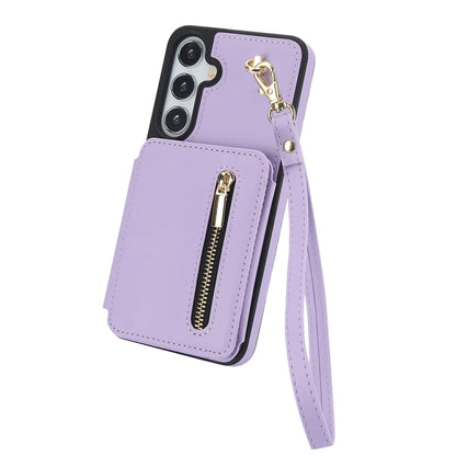 For Samsung Galaxy S24+ 5G YM006 Skin Feel Zipper Card Bag Phone Case with Dual Lanyard(Light Purple) - Galaxy S24+ 5G Cases by PMC Jewellery | Online Shopping South Africa | PMC Jewellery | Buy Now Pay Later Mobicred