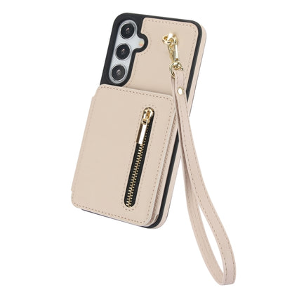 For Samsung Galaxy S24+ 5G YM006 Skin Feel Zipper Card Bag Phone Case with Dual Lanyard(Apricot) - Galaxy S24+ 5G Cases by PMC Jewellery | Online Shopping South Africa | PMC Jewellery | Buy Now Pay Later Mobicred