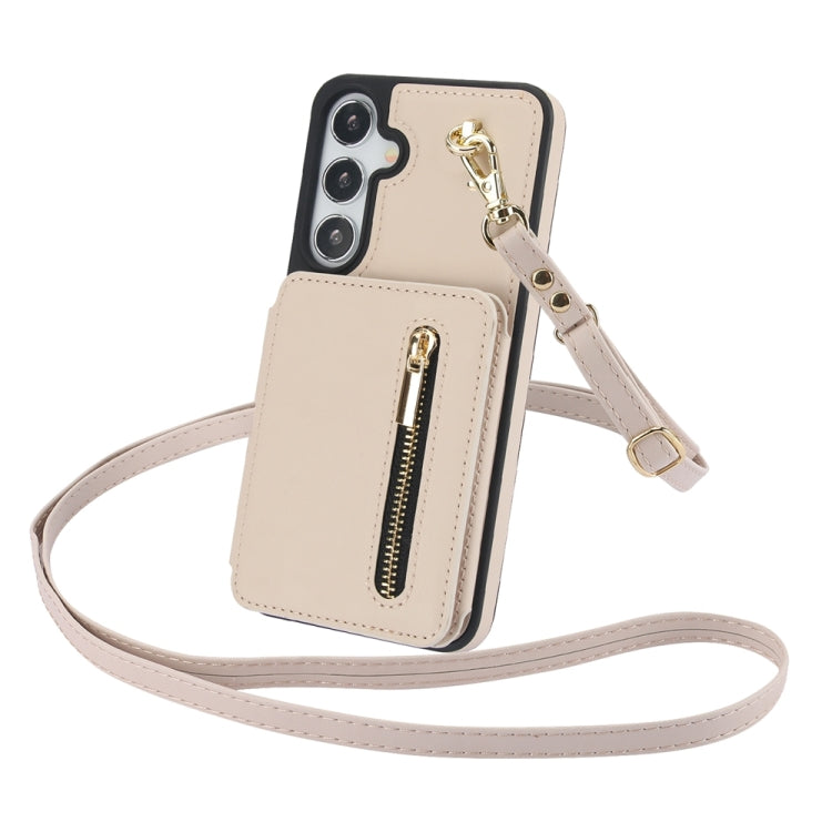 For Samsung Galaxy S24+ 5G YM006 Skin Feel Zipper Card Bag Phone Case with Dual Lanyard(Apricot) - Galaxy S24+ 5G Cases by PMC Jewellery | Online Shopping South Africa | PMC Jewellery | Buy Now Pay Later Mobicred