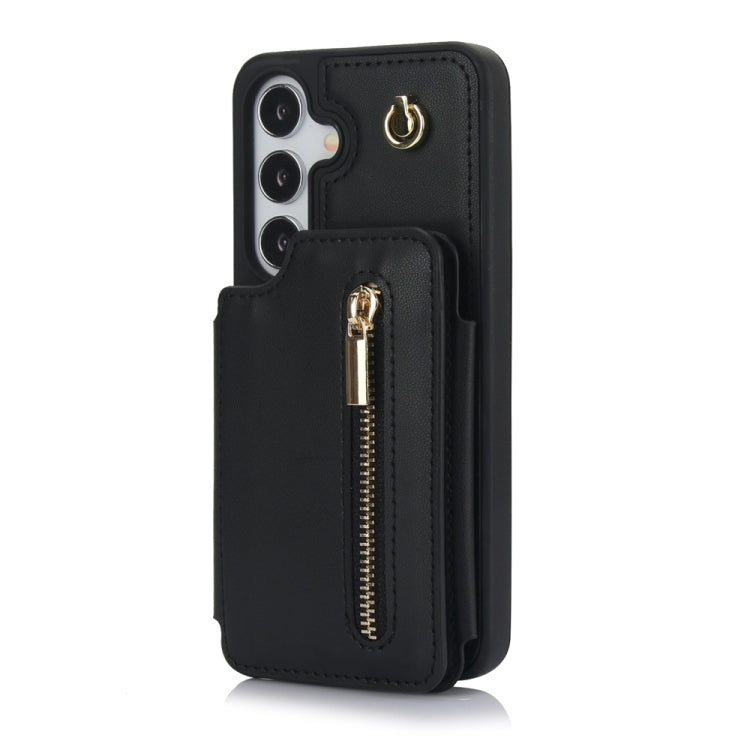 For Samsung Galaxy S24 5G YM006 Skin Feel Zipper Card Bag Phone Case with Dual Lanyard(Black) - Galaxy S24 5G Cases by PMC Jewellery | Online Shopping South Africa | PMC Jewellery | Buy Now Pay Later Mobicred