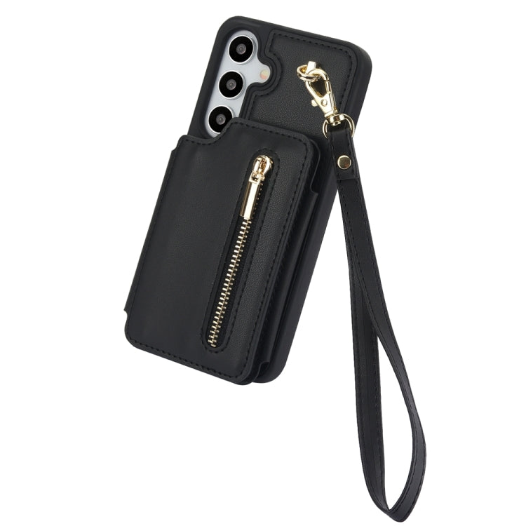 For Samsung Galaxy S24 5G YM006 Skin Feel Zipper Card Bag Phone Case with Dual Lanyard(Black) - Galaxy S24 5G Cases by PMC Jewellery | Online Shopping South Africa | PMC Jewellery | Buy Now Pay Later Mobicred