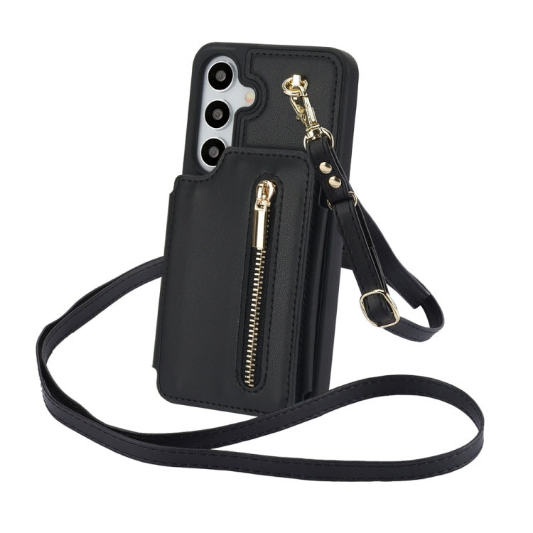 For Samsung Galaxy S24 5G YM006 Skin Feel Zipper Card Bag Phone Case with Dual Lanyard(Black) - Galaxy S24 5G Cases by PMC Jewellery | Online Shopping South Africa | PMC Jewellery | Buy Now Pay Later Mobicred