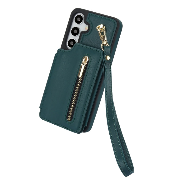 For Samsung Galaxy S24 5G YM006 Skin Feel Zipper Card Bag Phone Case with Dual Lanyard(Green) - Galaxy S24 5G Cases by PMC Jewellery | Online Shopping South Africa | PMC Jewellery | Buy Now Pay Later Mobicred