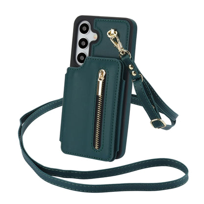 For Samsung Galaxy S24 5G YM006 Skin Feel Zipper Card Bag Phone Case with Dual Lanyard(Green) - Galaxy S24 5G Cases by PMC Jewellery | Online Shopping South Africa | PMC Jewellery | Buy Now Pay Later Mobicred