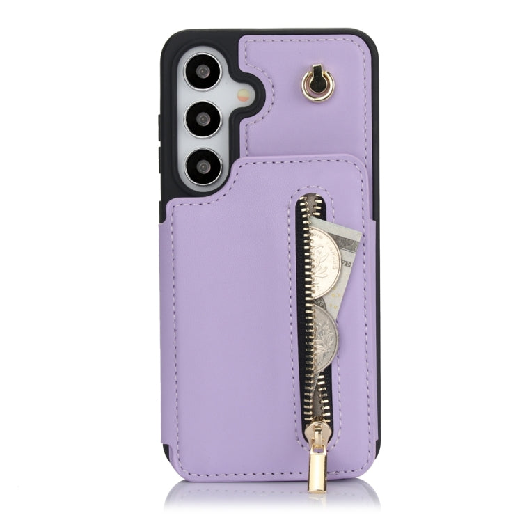 For Samsung Galaxy S24 5G YM006 Skin Feel Zipper Card Bag Phone Case with Dual Lanyard(Light Purple) - Galaxy S24 5G Cases by PMC Jewellery | Online Shopping South Africa | PMC Jewellery | Buy Now Pay Later Mobicred