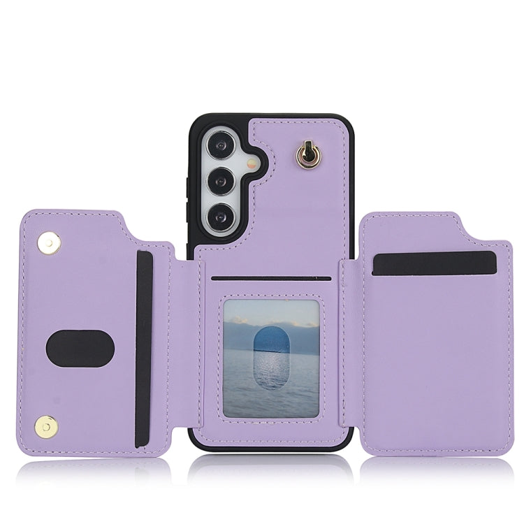 For Samsung Galaxy S24 5G YM006 Skin Feel Zipper Card Bag Phone Case with Dual Lanyard(Light Purple) - Galaxy S24 5G Cases by PMC Jewellery | Online Shopping South Africa | PMC Jewellery | Buy Now Pay Later Mobicred