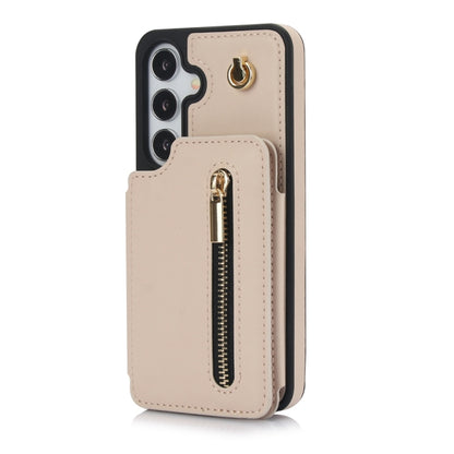 For Samsung Galaxy S24 5G YM006 Skin Feel Zipper Card Bag Phone Case with Dual Lanyard(Apricot) - Galaxy S24 5G Cases by PMC Jewellery | Online Shopping South Africa | PMC Jewellery | Buy Now Pay Later Mobicred