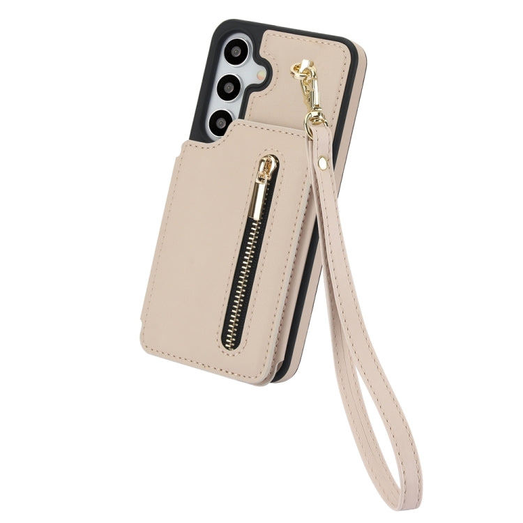 For Samsung Galaxy S24 5G YM006 Skin Feel Zipper Card Bag Phone Case with Dual Lanyard(Apricot) - Galaxy S24 5G Cases by PMC Jewellery | Online Shopping South Africa | PMC Jewellery | Buy Now Pay Later Mobicred